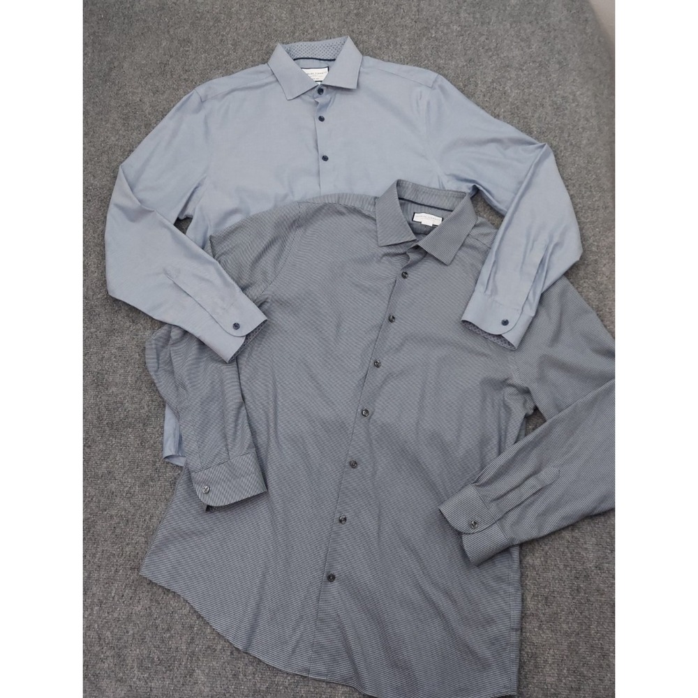 Lot 2 Charles Tyrwhitt Dress Shirt Mens 17/36 Gray Check Extra Slim Fit Button